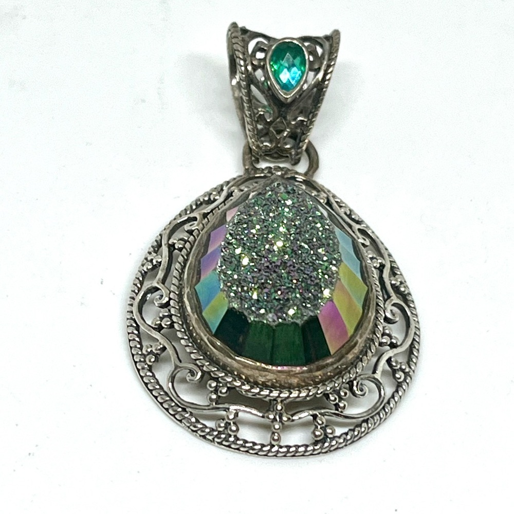 Sajen Peacock Druzy Quartz 925 Pendant - Picture 3 of 4
